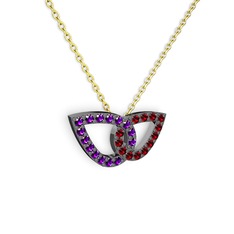 Taşlı Leaf Kolye - Garnet ve ametist 925 ayar siyah rodyum kaplama gümüş kolye (40 cm altın rolo zincir) #ak9qhs