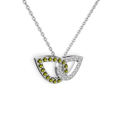 Taşlı Leaf Kolye - Swarovski ve peridot 14 ayar beyaz altın kolye (40 cm beyaz altın rolo zincir) #azykne