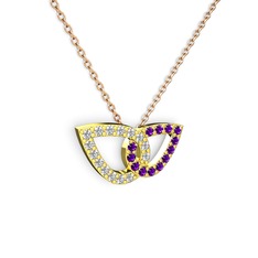 Taşlı Leaf Kolye - Ametist ve swarovski 925 ayar altın kaplama gümüş kolye (40 cm gümüş rolo zincir) #b7ycbp