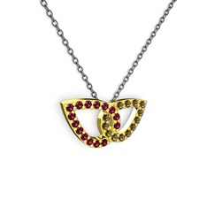 Taşlı Leaf Kolye - Dumanlı kuvars ve rodolit garnet 8 ayar altın kolye (40 cm gümüş rolo zincir) #bjeub6