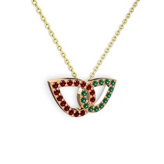 Taşlı Leaf Kolye - Yeşil kuvars ve garnet 8 ayar rose altın kolye (40 cm altın rolo zincir) #bkjd83
