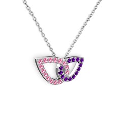 Taşlı Leaf Kolye - Ametist ve pembe kuvars 925 ayar gümüş kolye (40 cm gümüş rolo zincir) #brfctb