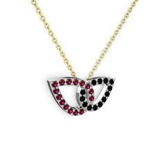 Siyah zirkon ve rodolit garnet 8 ayar beyaz altın kolye (40 cm altın rolo zincir)
