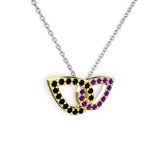 Taşlı Leaf Kolye - Ametist ve siyah zirkon 14 ayar altın kolye (40 cm beyaz altın rolo zincir) #bzcvgs