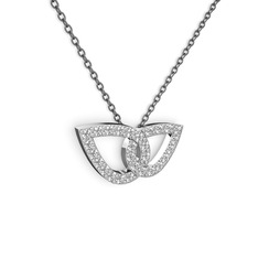 Beyaz zirkon ve pırlanta 925 ayar gümüş kolye (0.154 karat, 40 cm gümüş rolo zincir)