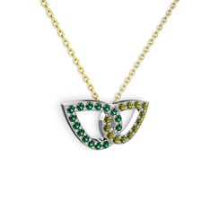 Peridot ve yeşil kuvars 925 ayar gümüş kolye (40 cm altın rolo zincir)