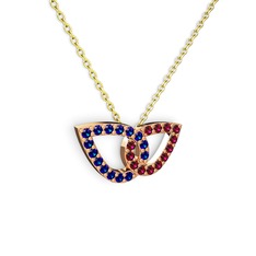 Rodolit garnet ve lab safir 925 ayar rose altın kaplama gümüş kolye (40 cm altın rolo zincir)