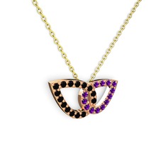 Taşlı Leaf Kolye - Ametist ve siyah zirkon 925 ayar rose altın kaplama gümüş kolye (40 cm altın rolo zincir) #cory6s