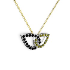 Taşlı Leaf Kolye - Peridot ve siyah zirkon 925 ayar gümüş kolye (40 cm gümüş rolo zincir) #cs5dx9