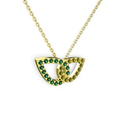 Peridot ve yeşil kuvars 8 ayar altın kolye (40 cm altın rolo zincir)