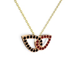 Garnet ve siyah zirkon 925 ayar rose altın kaplama gümüş kolye (40 cm gümüş rolo zincir)