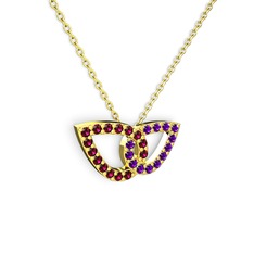 Ametist ve rodolit garnet 18 ayar altın kolye (40 cm altın rolo zincir)