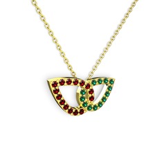 Taşlı Leaf Kolye - Yeşil kuvars ve garnet 925 ayar altın kaplama gümüş kolye (40 cm gümüş rolo zincir) #d2uo73