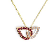 Taşlı Leaf Kolye - Beyaz zirkon ve rodolit garnet 18 ayar rose altın kolye (40 cm altın rolo zincir) #dfilip