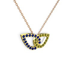 Peridot ve lab safir 8 ayar altın kolye (40 cm rose altın rolo zincir)