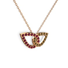 Taşlı Leaf Kolye - Dumanlı kuvars ve rodolit garnet 14 ayar rose altın kolye (40 cm rose altın rolo zincir) #dva5ig