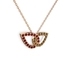 Taşlı Leaf Kolye - Dumanlı kuvars ve garnet 14 ayar rose altın kolye (40 cm rose altın rolo zincir) #dx7z5y