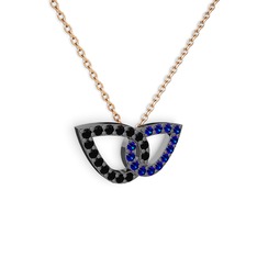 Taşlı Leaf Kolye - Lab safir ve siyah zirkon 925 ayar siyah rodyum kaplama gümüş kolye (40 cm rose altın rolo zincir) #dzczpt