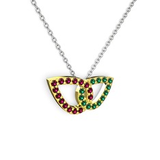 Taşlı Leaf Kolye - Yeşil kuvars ve rodolit garnet 8 ayar altın kolye (40 cm beyaz altın rolo zincir) #e42034