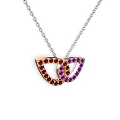 Ametist ve garnet 18 ayar rose altın kolye (40 cm beyaz altın rolo zincir)