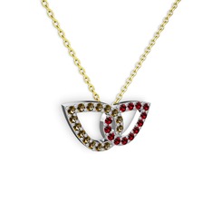 Garnet ve dumanlı kuvars 925 ayar gümüş kolye (40 cm altın rolo zincir)