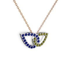 Taşlı Leaf Kolye - Peridot ve lab safir 18 ayar beyaz altın kolye (40 cm rose altın rolo zincir) #eef7