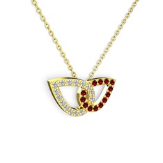 Taşlı Leaf Kolye - Garnet ve beyaz zirkon 14 ayar altın kolye (40 cm altın rolo zincir) #f6s0bz