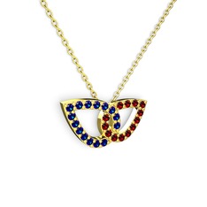 Taşlı Leaf Kolye - Garnet ve lab safir 925 ayar altın kaplama gümüş kolye (40 cm gümüş rolo zincir) #fmt0yz