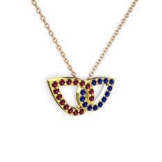 Taşlı Leaf Kolye - Lab safir ve rodolit garnet 14 ayar altın kolye (40 cm rose altın rolo zincir) #fnfbm4