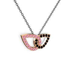 Taşlı Leaf Kolye - Siyah zirkon ve pembe kuvars 8 ayar rose altın kolye (40 cm gümüş rolo zincir) #frvd3l