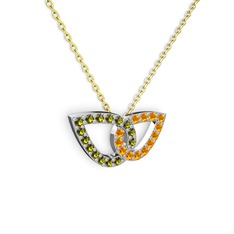 Taşlı Leaf Kolye - Sitrin ve peridot 18 ayar beyaz altın kolye (40 cm altın rolo zincir) #fsmi8y