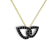 Taşlı Leaf Kolye - Siyah zirkon 925 ayar siyah rodyum kaplama gümüş kolye (40 cm altın rolo zincir) #fx0doj