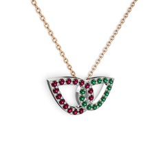 Taşlı Leaf Kolye - Yeşil kuvars ve rodolit garnet 8 ayar beyaz altın kolye (40 cm rose altın rolo zincir) #g0nikd