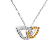 Taşlı Leaf Kolye - Sitrin ve swarovski 14 ayar beyaz altın kolye (40 cm gümüş rolo zincir) #g0r01x