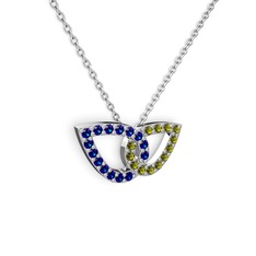 Peridot ve lab safir 8 ayar beyaz altın kolye (40 cm beyaz altın rolo zincir)