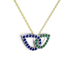 Yeşil kuvars ve lab safir 8 ayar beyaz altın kolye (40 cm altın rolo zincir)