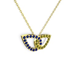 Peridot ve lab safir 8 ayar altın kolye (40 cm altın rolo zincir)