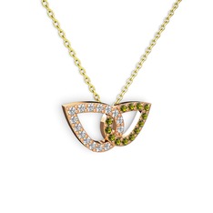 Peridot ve pırlanta 925 ayar rose altın kaplama gümüş kolye (0.154 karat, 40 cm altın rolo zincir)