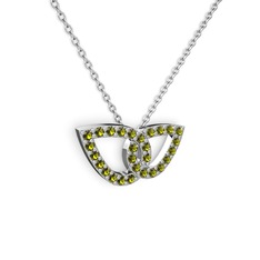 Taşlı Leaf Kolye - Peridot 14 ayar beyaz altın kolye (40 cm beyaz altın rolo zincir) #hhaj5a