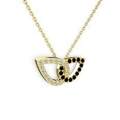 Taşlı Leaf Kolye - Siyah zirkon ve swarovski 14 ayar altın kolye (40 cm gümüş rolo zincir) #hot4a2