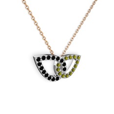 Peridot ve siyah zirkon 14 ayar beyaz altın kolye (40 cm gümüş rolo zincir)
