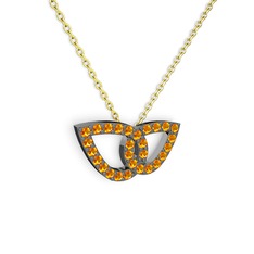 Taşlı Leaf Kolye - Sitrin 925 ayar siyah rodyum kaplama gümüş kolye (40 cm altın rolo zincir) #hzwzyr