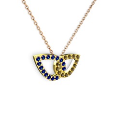 Dumanlı kuvars ve lab safir 18 ayar altın kolye (40 cm gümüş rolo zincir)