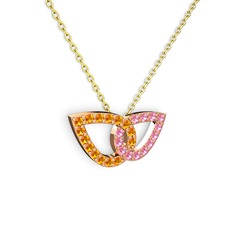 Pembe kuvars ve sitrin 18 ayar rose altın kolye (40 cm altın rolo zincir)