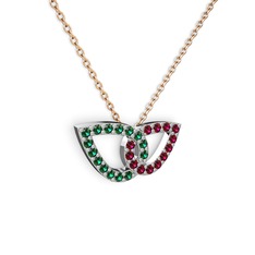 Taşlı Leaf Kolye - Rodolit garnet ve yeşil kuvars 8 ayar beyaz altın kolye (40 cm rose altın rolo zincir) #i66piq