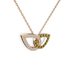 Taşlı Leaf Kolye - Peridot ve beyaz zirkon 8 ayar rose altın kolye (40 cm rose altın rolo zincir) #i7bxva