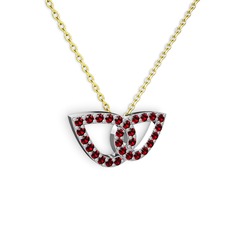 Taşlı Leaf Kolye - Garnet 8 ayar beyaz altın kolye (40 cm altın rolo zincir) #ifbcgz