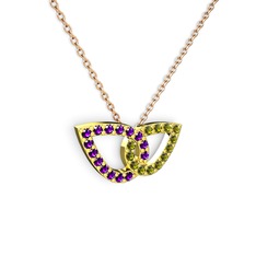 Taşlı Leaf Kolye - Peridot ve ametist 14 ayar altın kolye (40 cm gümüş rolo zincir) #ihd2yd