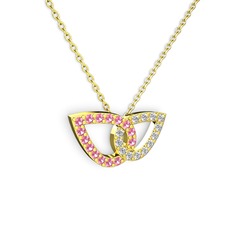 Swarovski ve pembe kuvars 18 ayar altın kolye (40 cm gümüş rolo zincir)