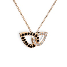 Taşlı Leaf Kolye - Swarovski ve siyah zirkon 14 ayar rose altın kolye (40 cm rose altın rolo zincir) #j4amg5